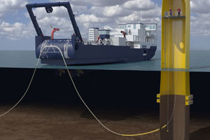 Adding a connecting cable to an Offshore wind farm array. 